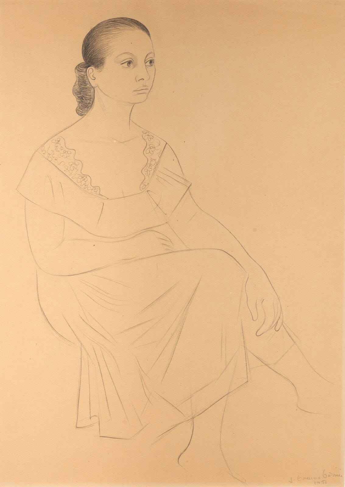 Mujer sentada / Seated Woman. Artist: Jesús Guerrero Galván. Date: 1951. Medium: grafito sobre papel / graphite on paper.