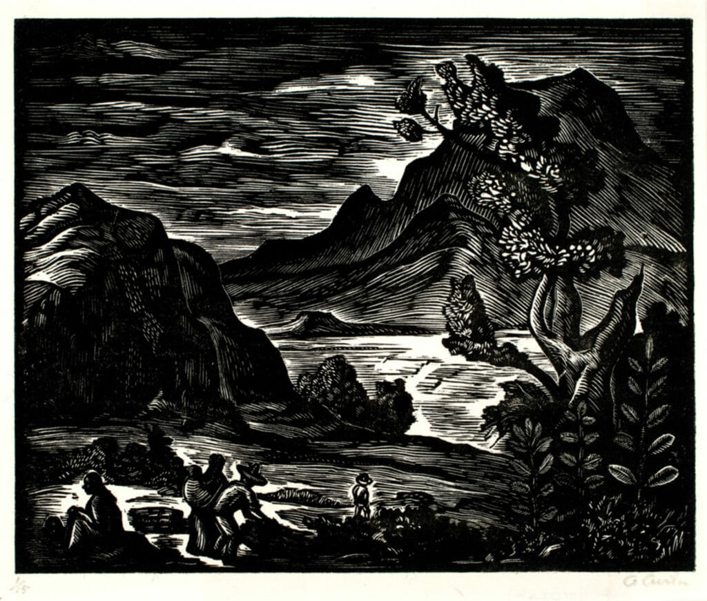 Descanso en el campo / Rest in the Countryside. Artist: Abelardo Ávila. Date: sin fecha / undated. Medium: grabado en madera de pie sobre papel / wood engraving on paper.