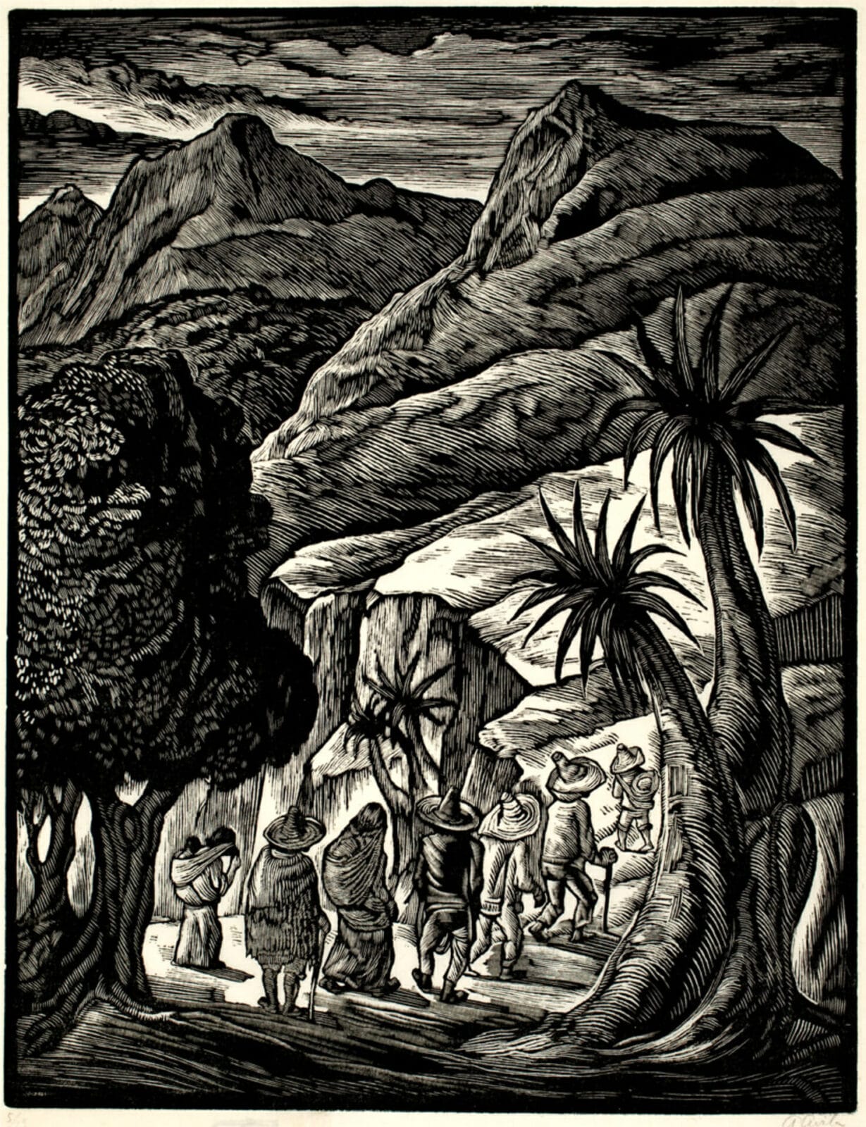 Peregrinos (Regresando al cerro) / Pilgrims (Return to the Mount). Artist: Abelardo Ávila. Date: 1940. Medium: grabado en madera de pie sobre papel / wood engraving on paper.