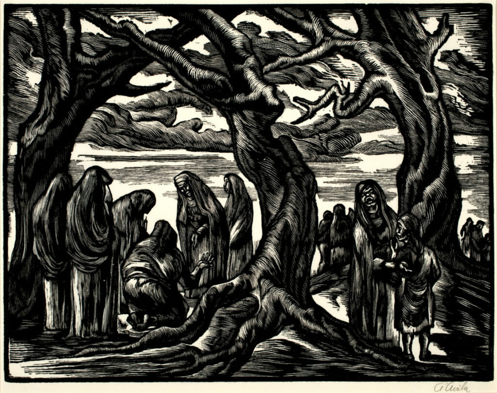 Entierro / Burial. Artist: Abelardo Ávila. Date: sin fecha / undated. Medium: grabado en madera de pie sobre papel / wood engraving on paper.