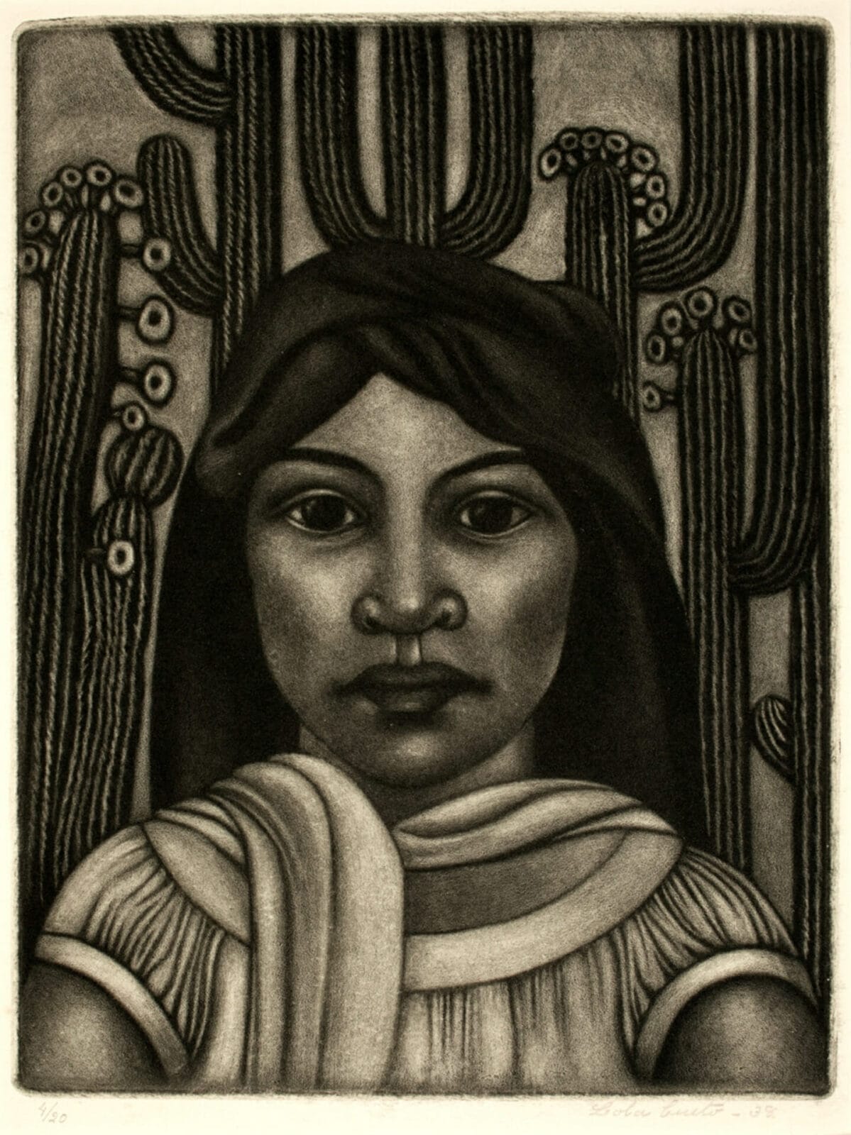 India de Oaxaca / An Indian Girl from Oaxaca. Artist: Lola Cueto. Date: 1938. Medium: mezzotinta sobre papel / mezzotint on paper.