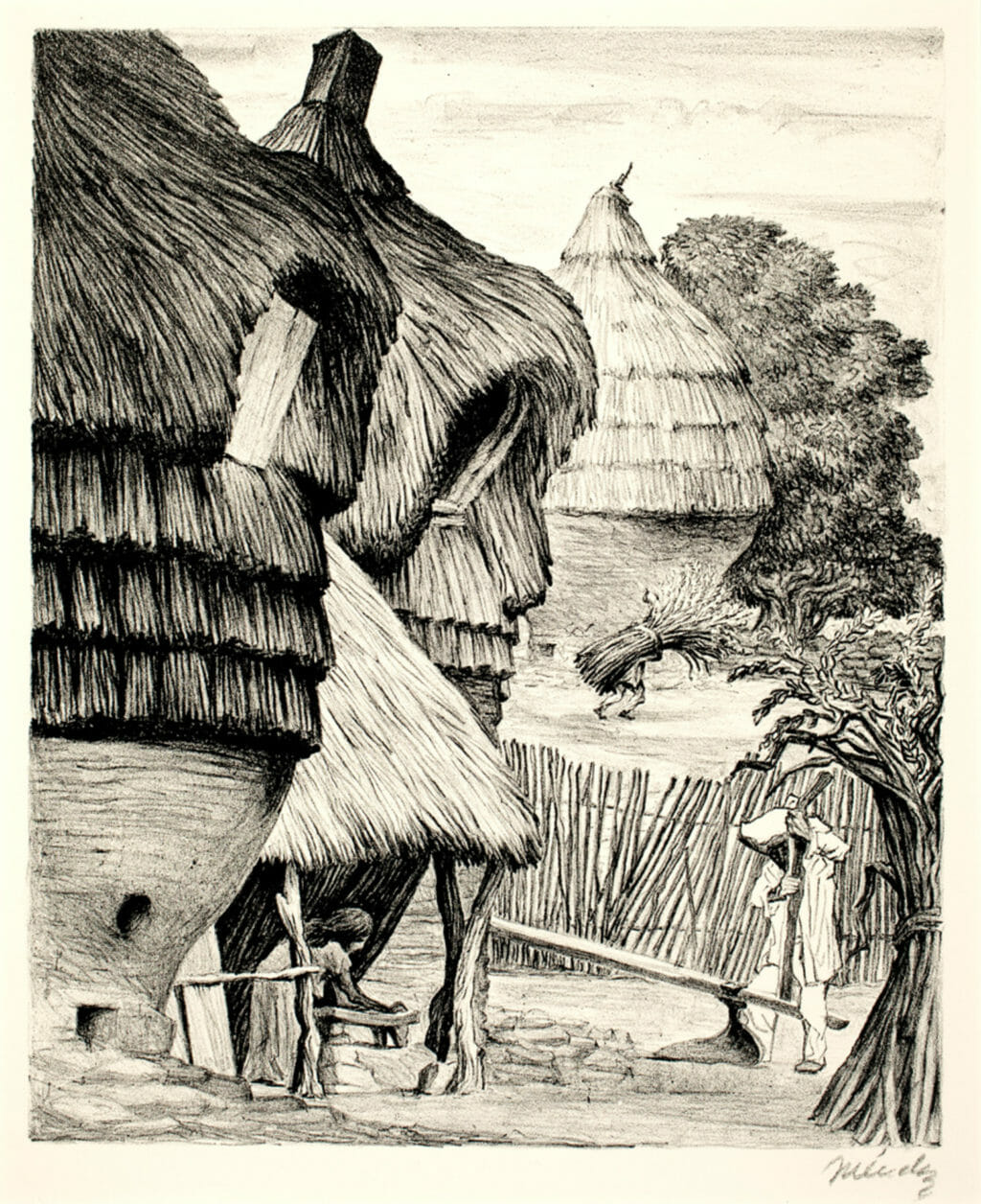 El maíz (San José Tepepa, estado de Morelos) / Grinding Maize (San José Tepepa, State of Morelos), from Mexican People. Artist: Leopoldo Méndez. Date: 1946. Medium: litografía sobre papel / lithograph on paper.