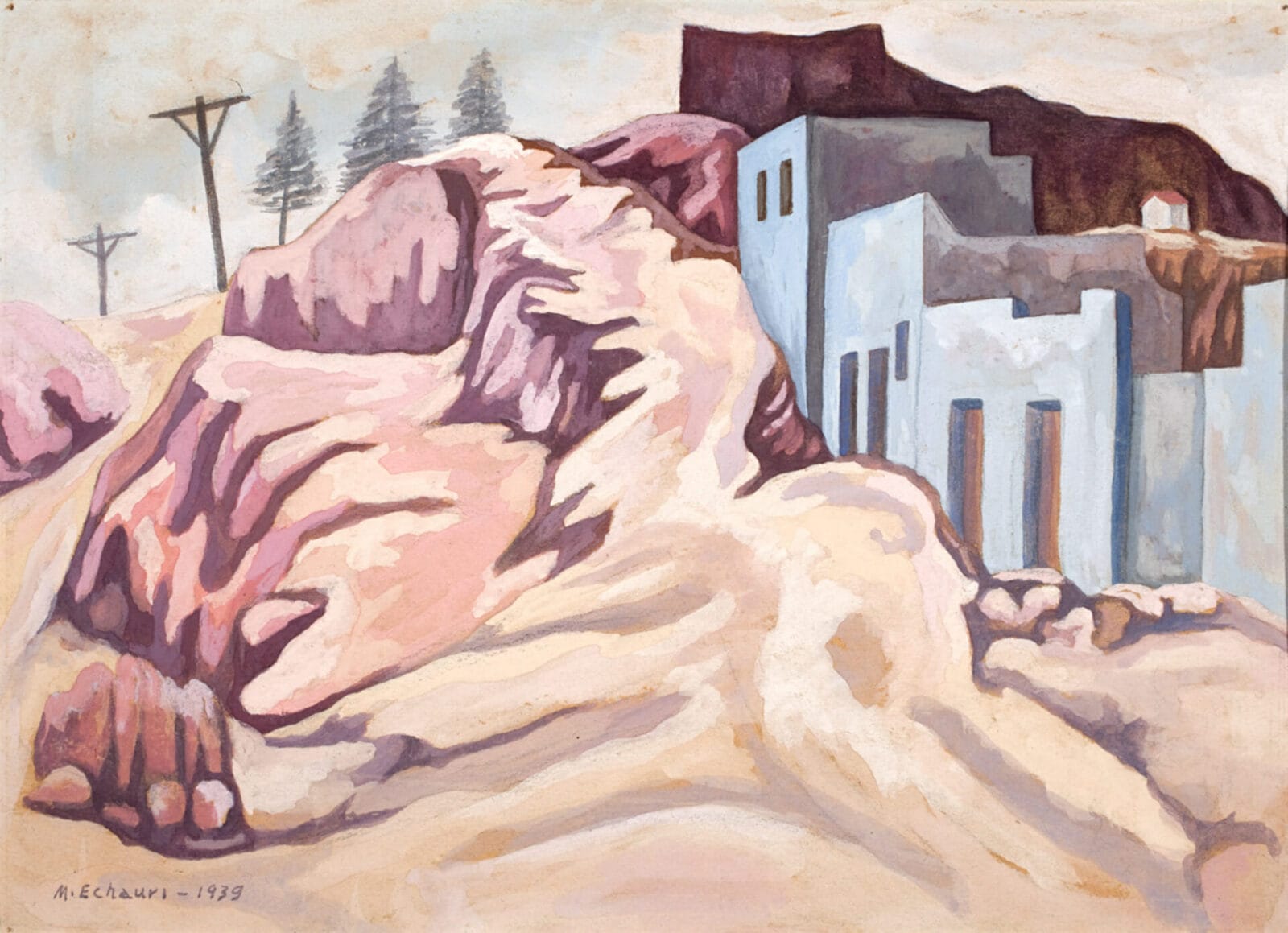 Paisaje de Tacubaya / Tacubaya Landscape. Artist: Manuel Echauri. Date: 1939. Medium: gouache sobre papel / gouache on paper.