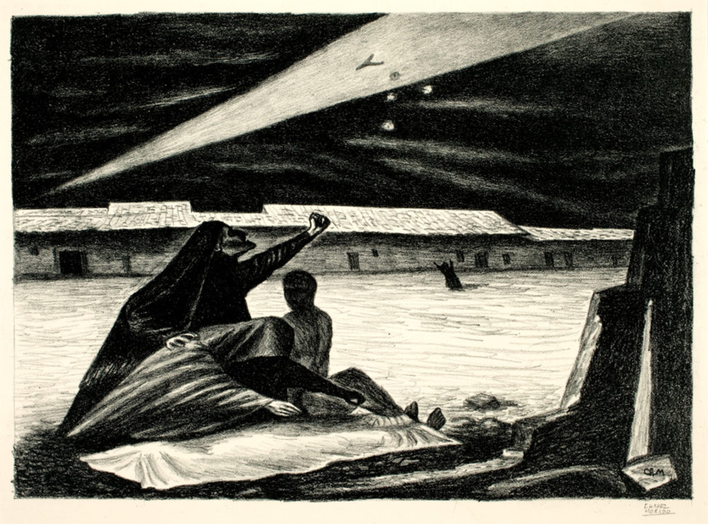 Víctima del bombardeo / Aerial Bombing Casualty. Artist: José Chávez Morado. Date: c. 1939. Medium: litografía sobre papel / lithograph on paper.