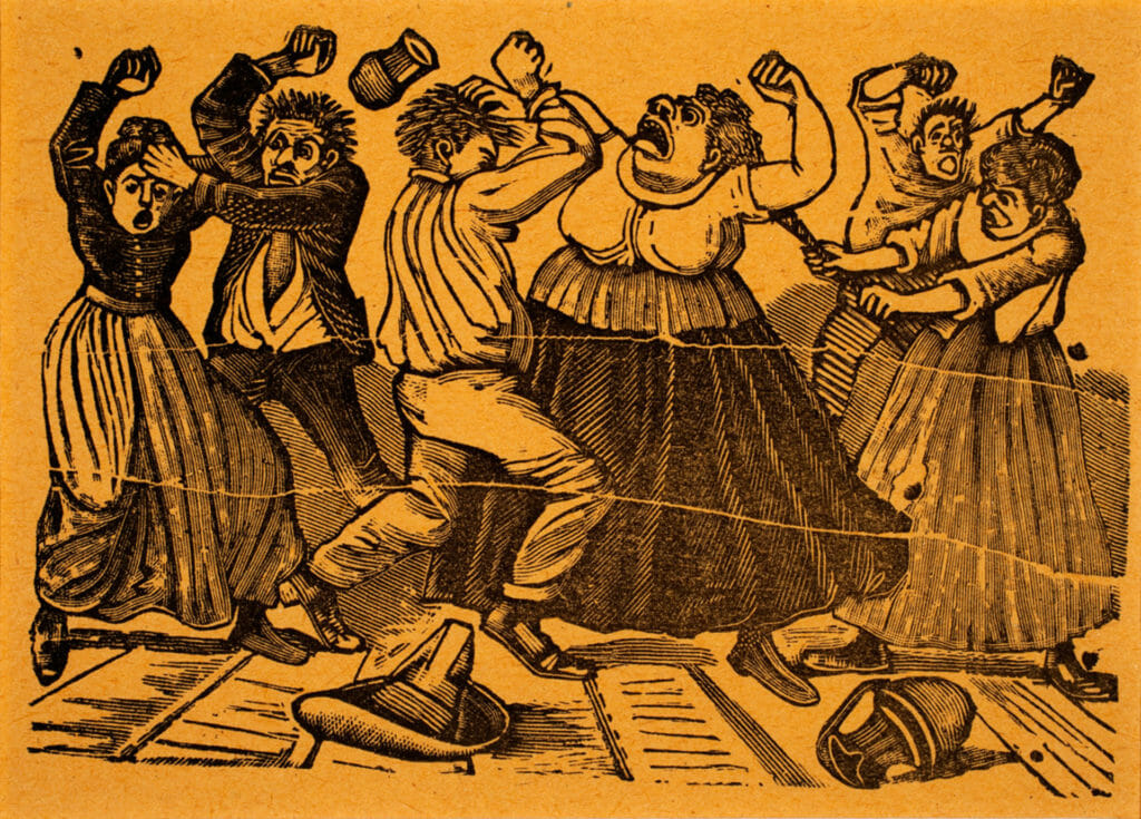 Pleita de suegras / Fight between Mothers-in-law. Artist: José Guadalupe Posada. Date: 1890s (20th-century restrike). Medium: grabado en relieve de metal sobre papel / metal-plate relief print on paper.