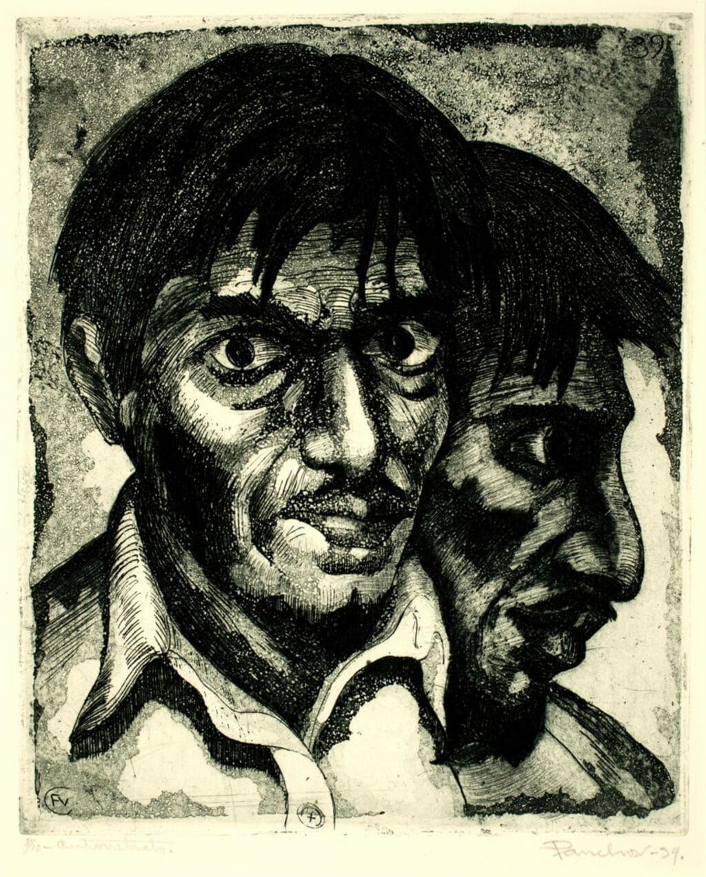 Autorretrato / Self-Portrait. Artist: Pancho Vásquez. Date: 1939. Medium: aguatinta sobre papel / aquatint on paper.