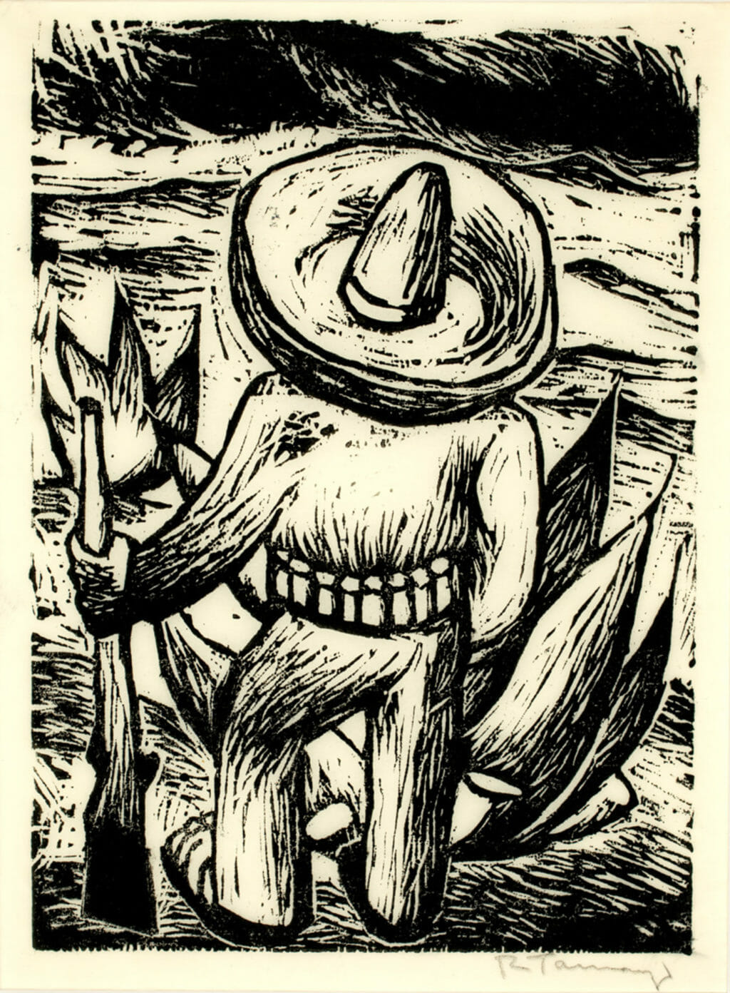 Hombre con maguey / Man with Maguey. Artist: Rufino Tamayo. Date: c. 1926-30. Medium: grabado en linóleo o grabado de madera a fibra sobre papel / linocut or woodcut on paper.