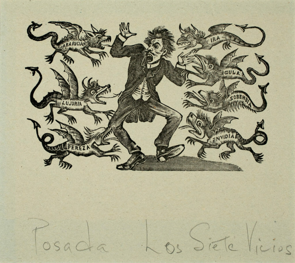 Los siete vicios capitales / The Seven Deadly Sins. Artist: José Guadalupe Posada. Date: c. 1900 (20th-century restrike). Medium: grabado en relieve de metal sobre papel / metal-plate relief print on paper.