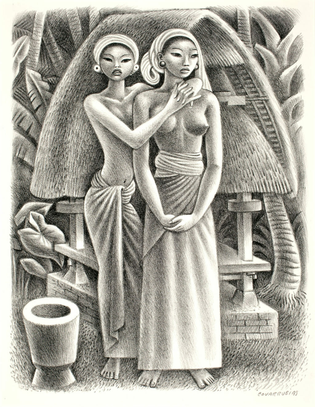 Granero de arroz, Bali / Rice Granary, Bali. Artist: Miguel Covarrubias. Date: 1943. Medium: litografía sobre papel / lithograph on paper.