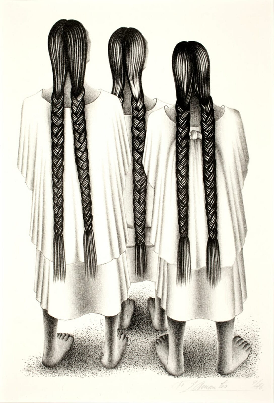 Tres yayaltecas / Three Yayaltecan Women. Artist: Francisco Dosamantes. Date: 1946. Medium: litografía sobre papel / lithograph on paper.