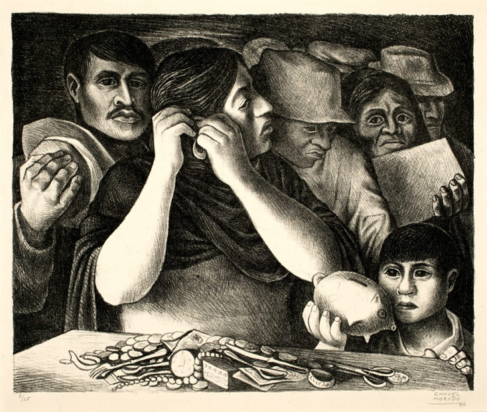 Para la deuda pública / For the Public Debt. Artist: José Chávez Morado. Date: 1940. Medium: litografía sobre papel / lithograph on paper.