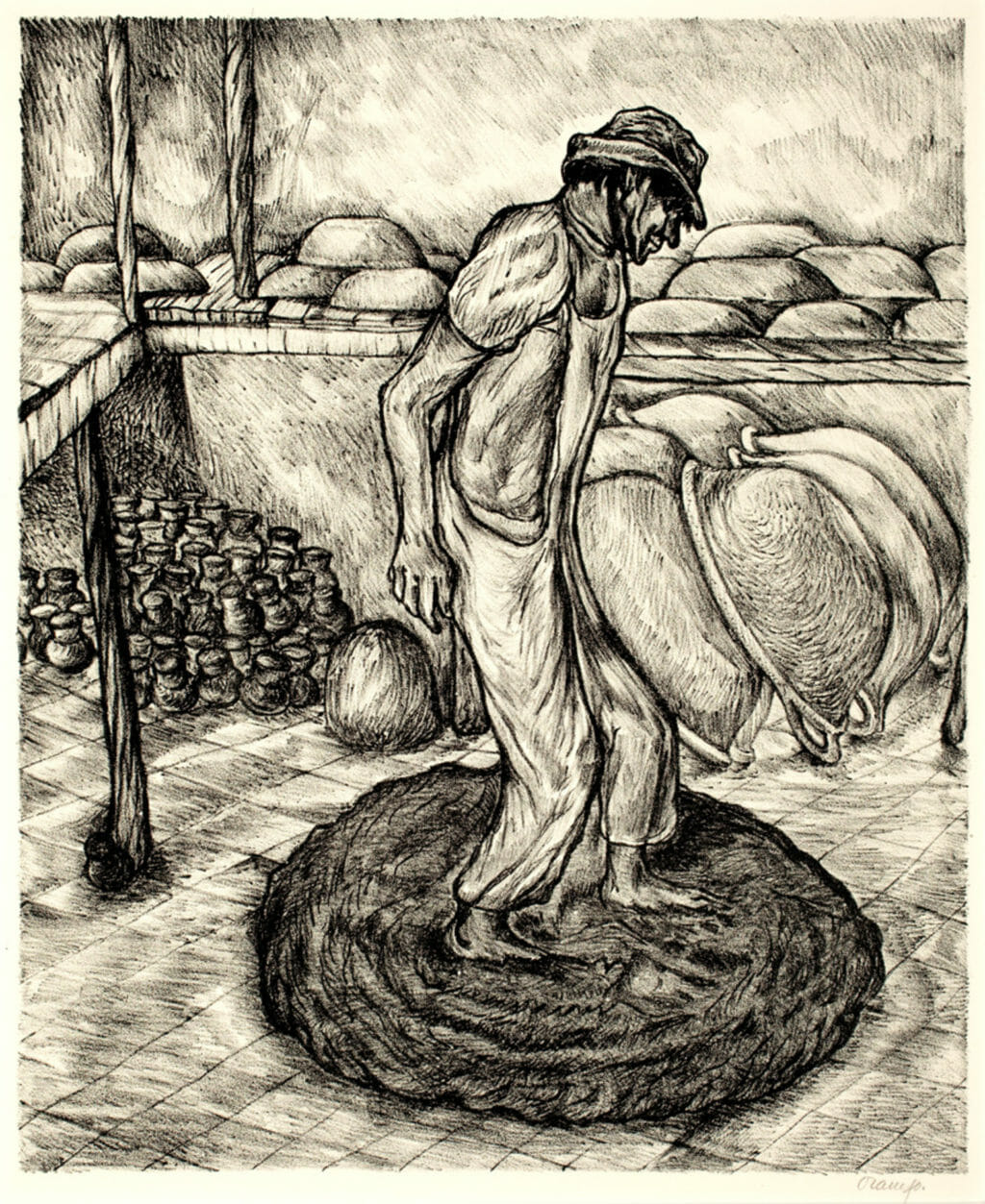 Alfarero (distrito de Chanenetla, Puebla, estado de Puebla) / Pottery Maker (Chanenetla District, Puebla, State of Puebla), from Mexican People. Artist: Isidoro Ocampo. Date: 1946. Medium: litografía sobre papel / lithograph on paper.