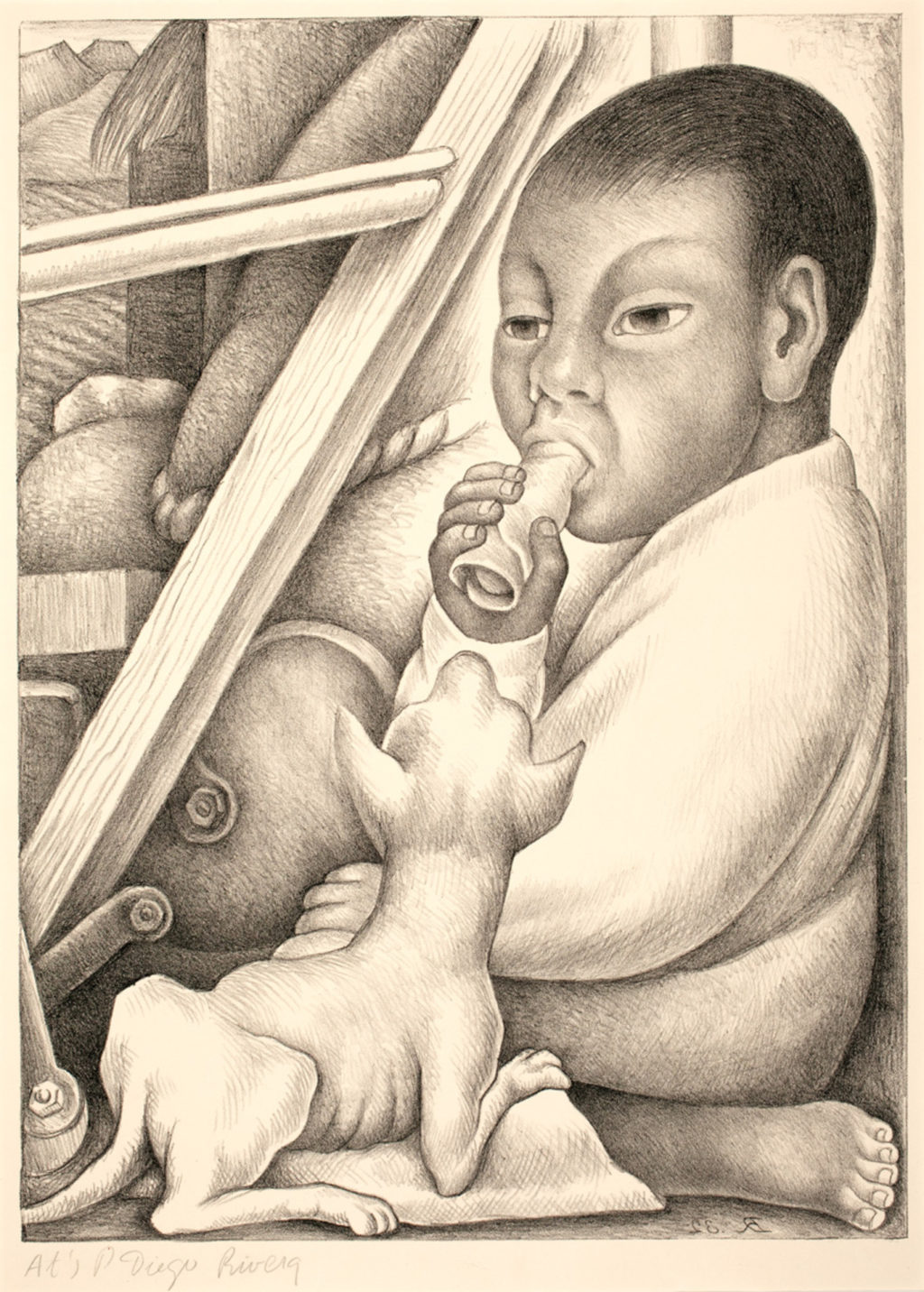 Niño y perro / Boy and Dog. Artist: Diego Rivera. Date: 1932. Medium: litografía sobre papel / lithograph on paper.