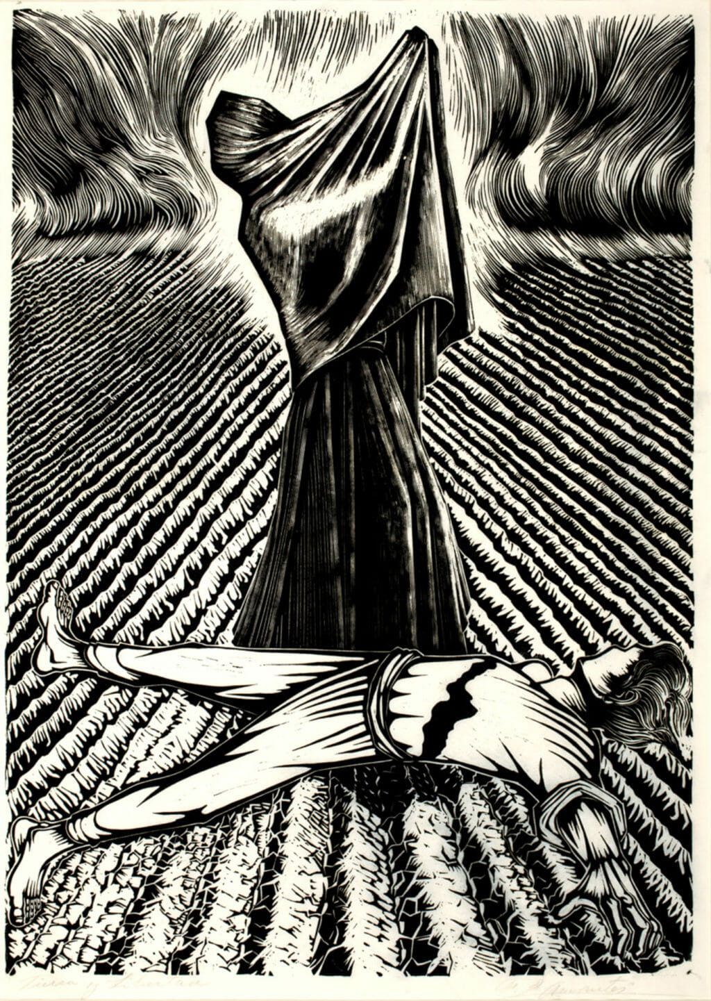 Tierra y libertad / Land and Freedom. Artist: Francisco Dosamantes. Date: sin fecha / undated. Medium: grabado en linóleo sobre papel / linocut on paper.