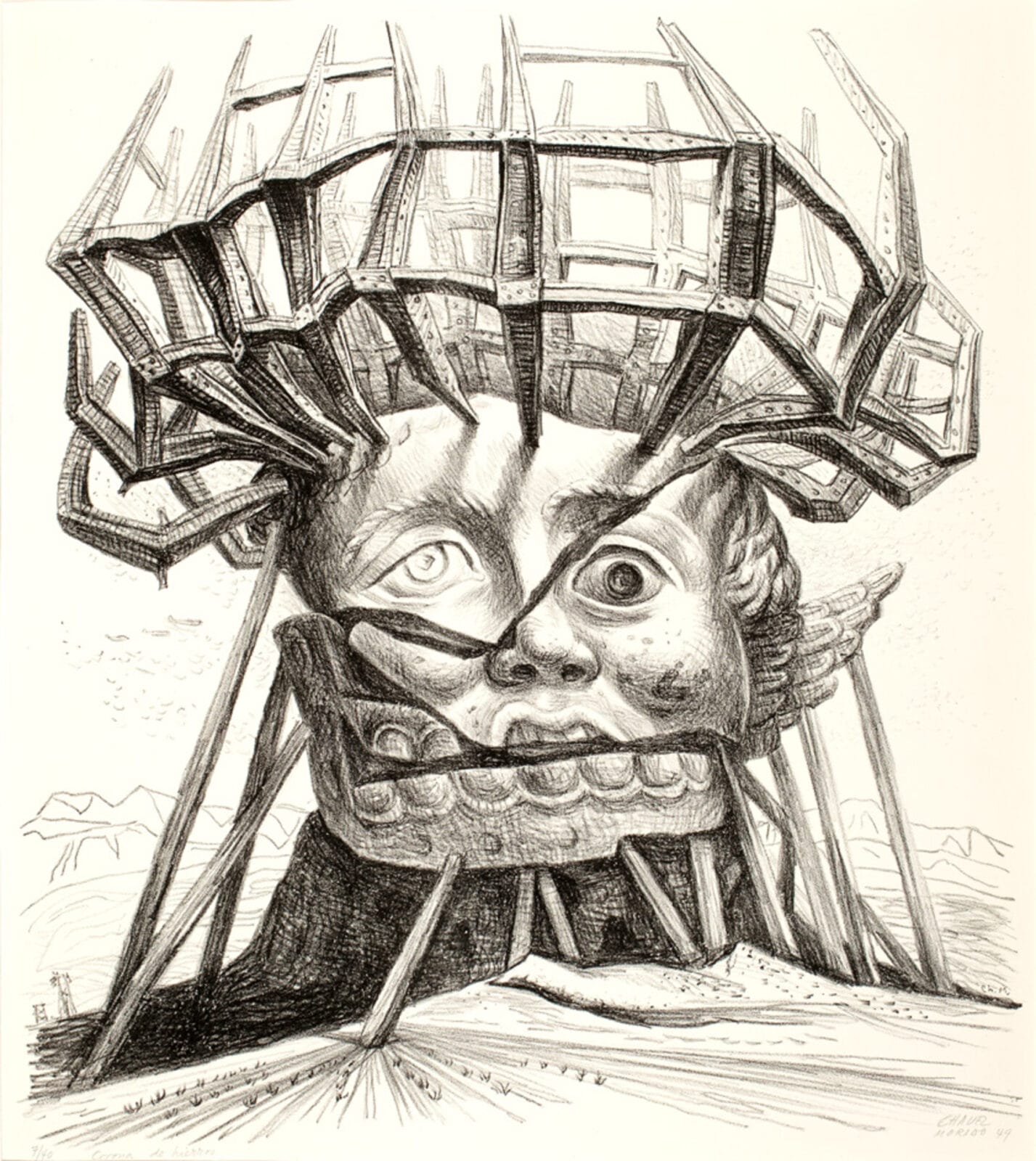 Corona de hierros / Crown of Iron. Artist: José Chávez Morado. Date: 1949. Medium: litografía sobre papel / lithograph on paper.