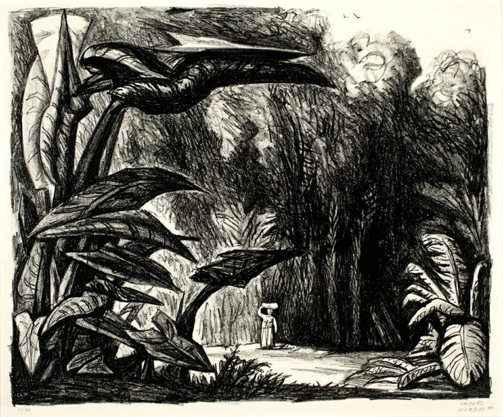 Hojas Gigantes / Giant Leaves. Artist: José Chávez Morado. Date: 1950. Medium: litografía sobre papel / lithograph on paper.