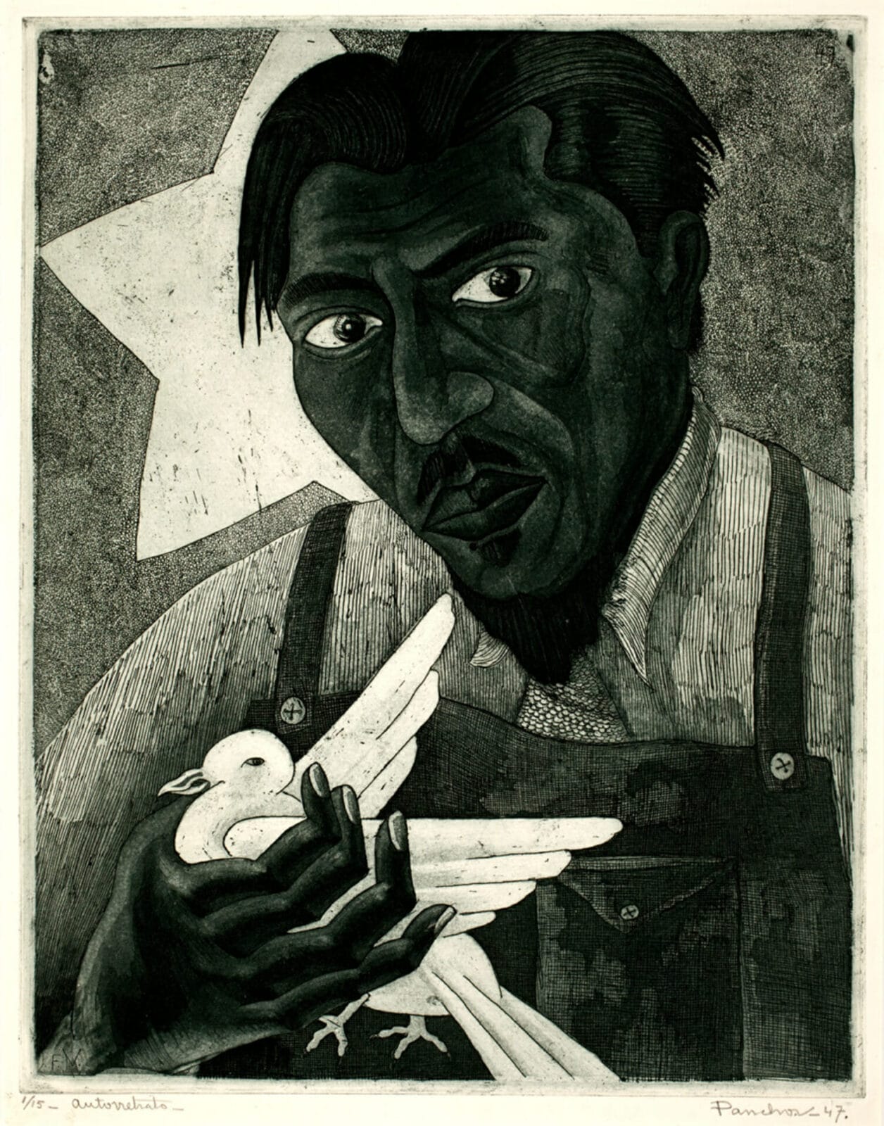 Autorretrato / Self-Portrait. Artist: Pancho Vásquez. Date: 1947. Medium: aguafuerte y aguatinta sobre papel / etching and aquatint on paper.