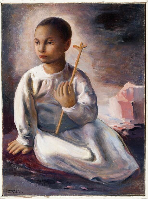 Niño sentado son juguete / Seated Child with Toy. Artist: Jesús Guerrero Galván. Date: 1946. Medium: óleo sobre tela / oil on canvas.