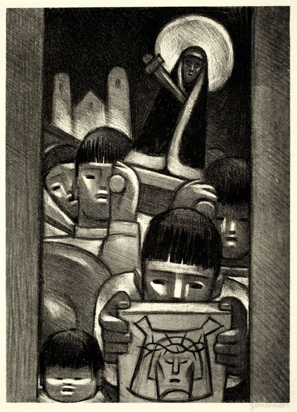 Procesión en Chalma / Procession at Chalma. Artist: Jean Charlot. Date: 1947. Medium: litografía sobre papel / lithograph on paper.