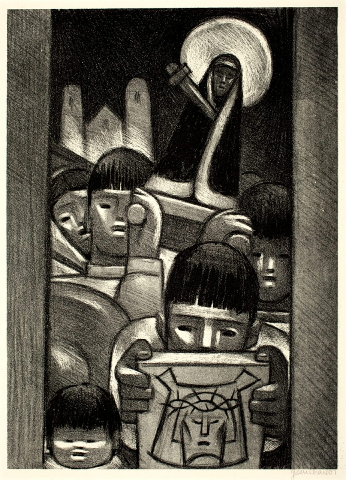 Procesión en Chalma / Procession at Chalma. Artist: Jean Charlot. Date: 1947. Medium: litografía sobre papel / lithograph on paper.