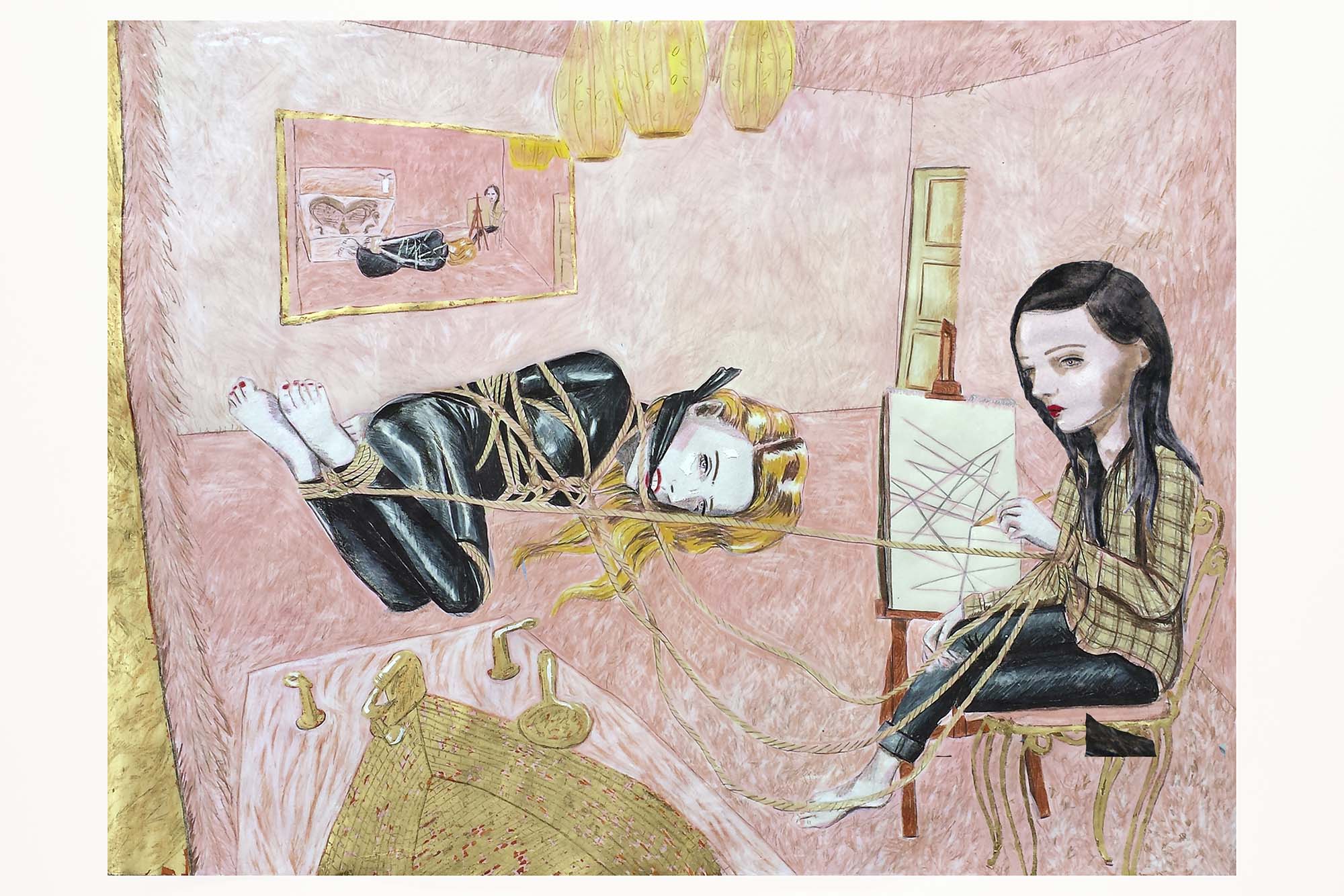 Claire Stigliani, Drawing, 2015. Acrylic, colored pencil, gold leaf, 18 ⅞ x 24 ⅞ inches. Courtesy the artist.