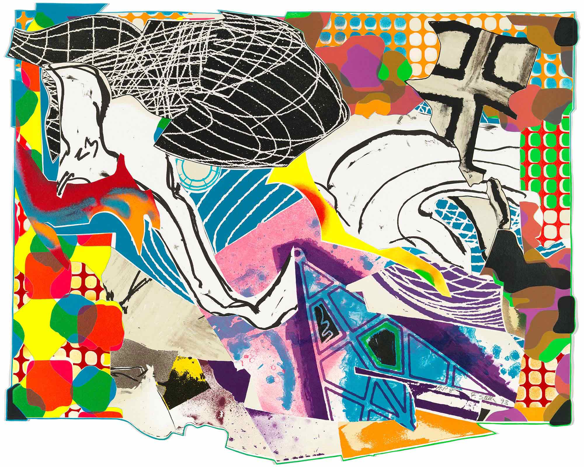 Frank Stella, Extracts, from Moby Dick Deckle Edges, 1993. Lithograph, etching, aquatint, relief, and screenprint on white TGL, handmade paper, 34 ½ x 42 ¾ inches. National Gallery of Australia, Canberra. Purchased with the assistance of the Orde Poynton Fund 2002. © 2016 Frank Stella / Artists Rights Society (ARS), New York.