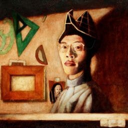 Phuong Nguyen, Self-Portrait, 1995. Oil on Masonite, 11 3/4 x 13 inches. Collection of the Madison Museum of Contemporary Art. Museum Purchase.