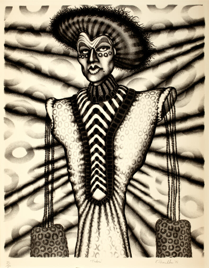 Tudor. Artist: Ed Paschke. Date: 1976. Medium: lithograph in black on paper.