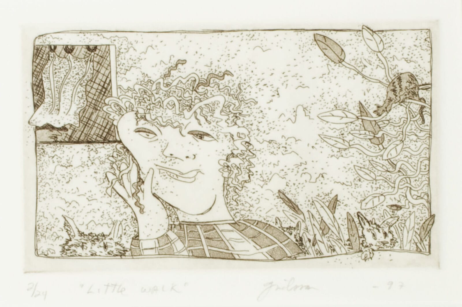 Little Walk. Artist: Gladys Nilsson. Date: 1997. Medium: etching with aquatint on paper.