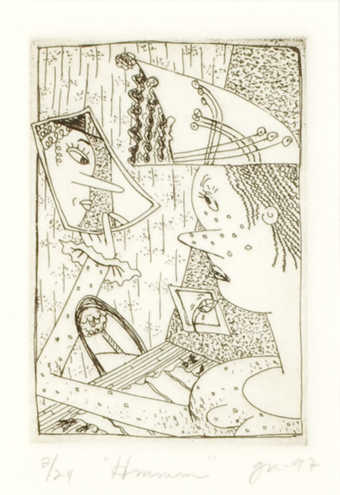 Hmmm. Artist: Gladys Nilsson. Date: 1997. Medium: etching on paper.