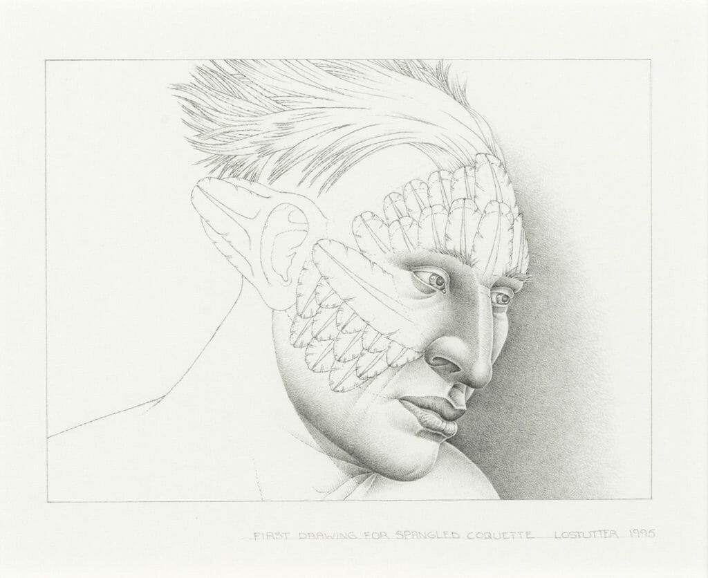 First Drawing for Spangled Coquette. Artist: Robert Lostutter. Date: 1995. Medium: graphite on paper.