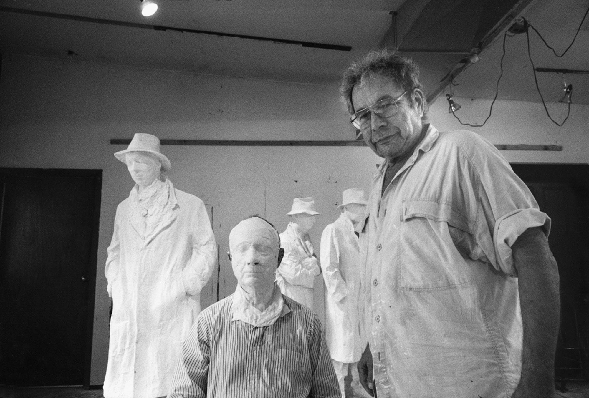 The artist casting Martin Friedman for Depression Bread Line, 1991. © Donald Lokuta