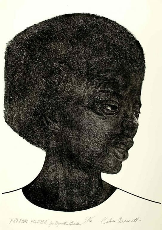 Calvin Burnett, Freedom Fighter for Operation Exodus, 1969. Lithograph on paper, 42 x 26 inches. Collection of the Madison Museum of Contemporary Art. Gift of Mr. John Horne.