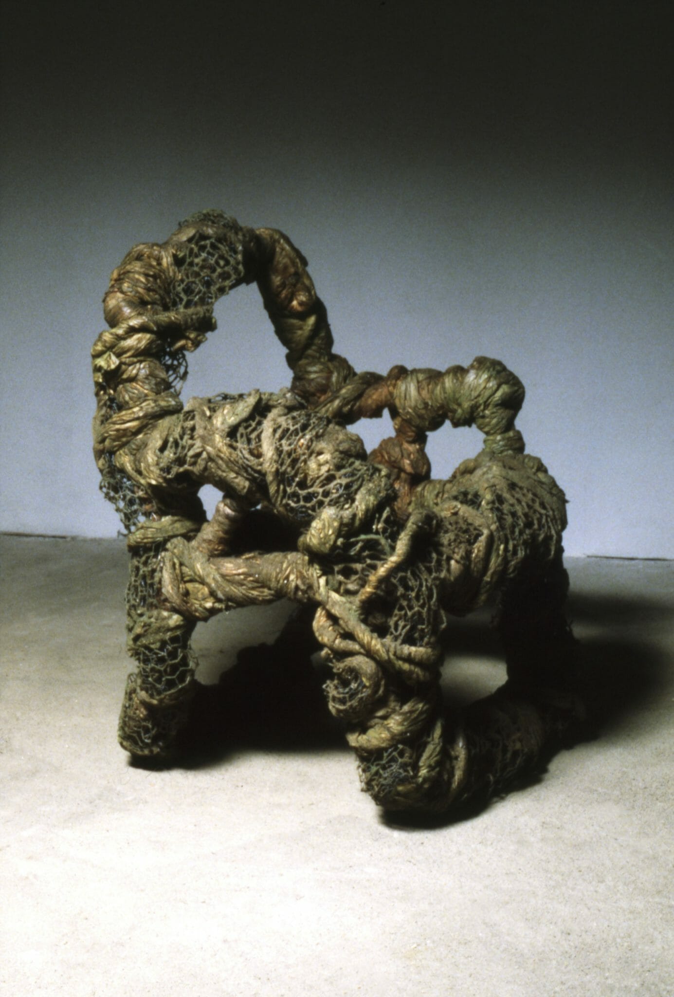 Jin Soo Kim, untitled , C.H.F., c.1985-1990. Steel, paper, chicken wire, dirt, and acrylic, 33½ x 25½ x 25½ inches. Collection of the Madison Museum of Contemporary Art. Gift of Karen Lennox Gallery, Chicago.