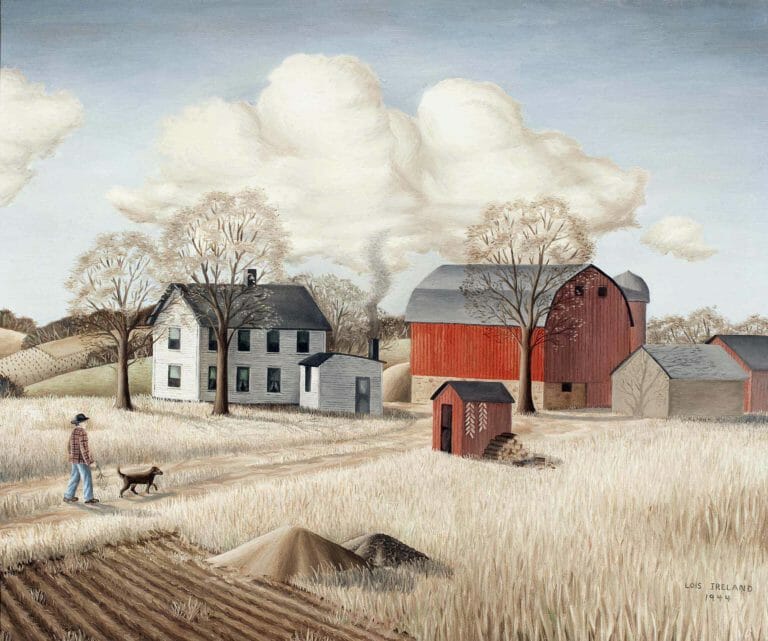 Lois Ireland, The Homestead, c. 1944. Oil on canvas, 34¾ x 28½ inches. Collection of the Wisconsin Regional Art Program, University of Wisconsin, Madison.