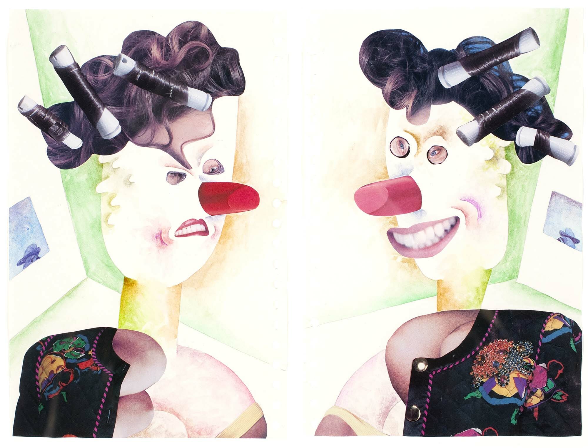 Gladys Nilsson, Beautify, 1994. Watercolor, gouache, and collage on two sheets of paper, 8 x 5 1/2 inches (each). Collection of the Madison Museum of Contemporary Art. The Bill McClain Collection of Chicago Imagism.