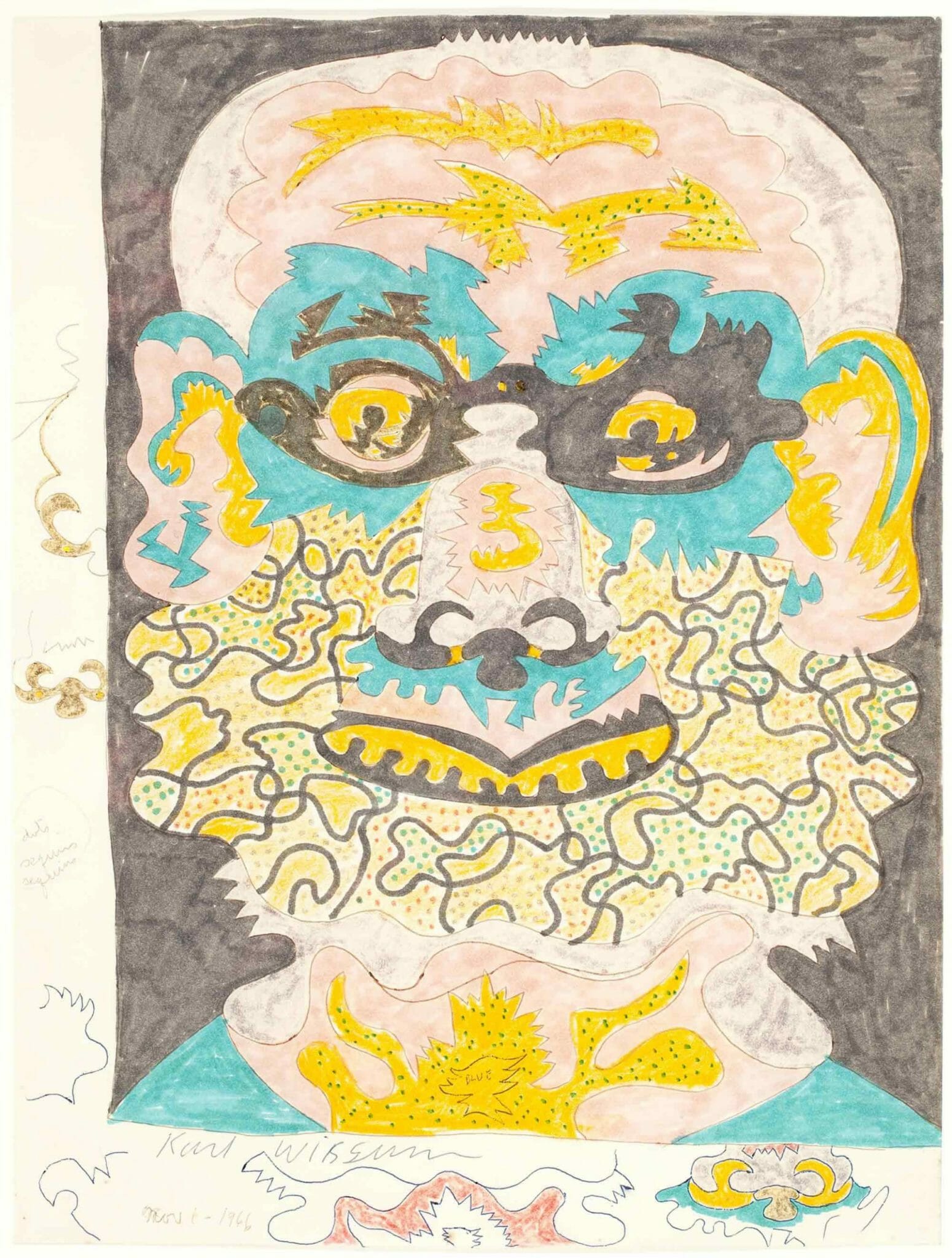 Karl Wirsum, Untitled (Head of a Bearded Man), 1966. Mixed media on paper, 13 3/4 x 10 1/2 inches. Collection of the Madison Museum of Contemporary Art. The Bill McClain Collection of Chicago Imagism.