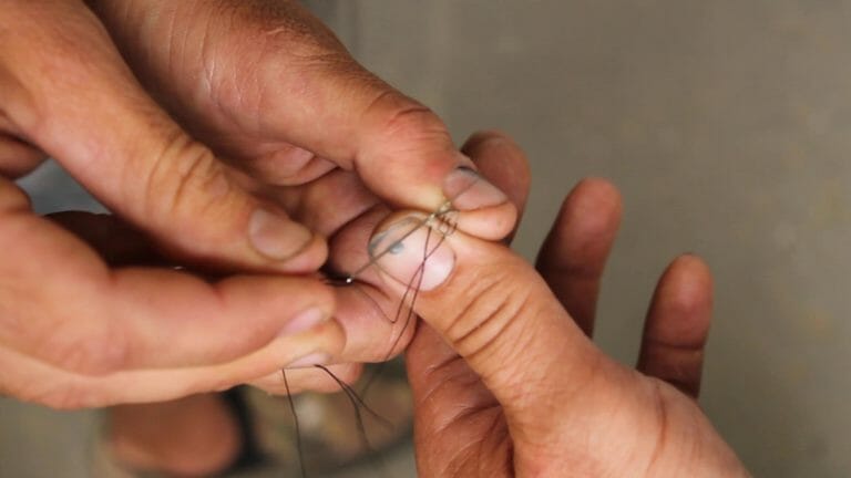 Sebura&Gartelmann, Finger Sew (video still), 2019. Single-channel video with sound, 2:09 minutes. Courtesy of the Artists.