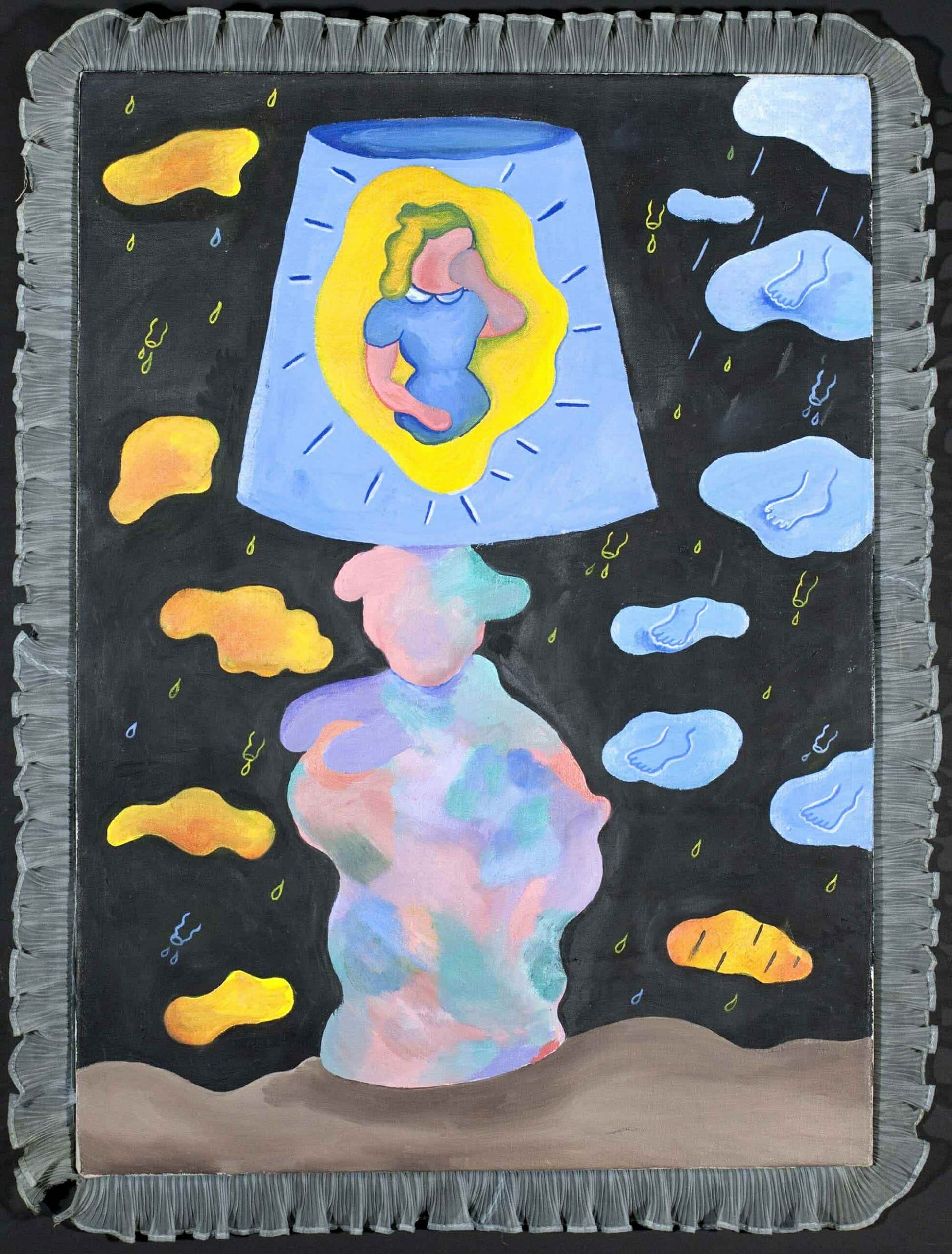 Suellen Rocca, Night Light for Little Girl, 1969. Oil on canvas with ruffle, 30 x 22 inches. Collection of the Madison Museum of Contemporary Art. The Bill McClain Collection of Chicago Imagism.