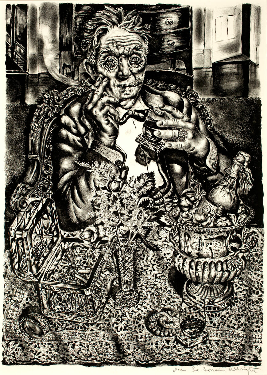 Self-Portrait at 55 Division Street. Artist: Ivan Le Lorraine Albright. Date: 1947. Medium: lithograph on paper.