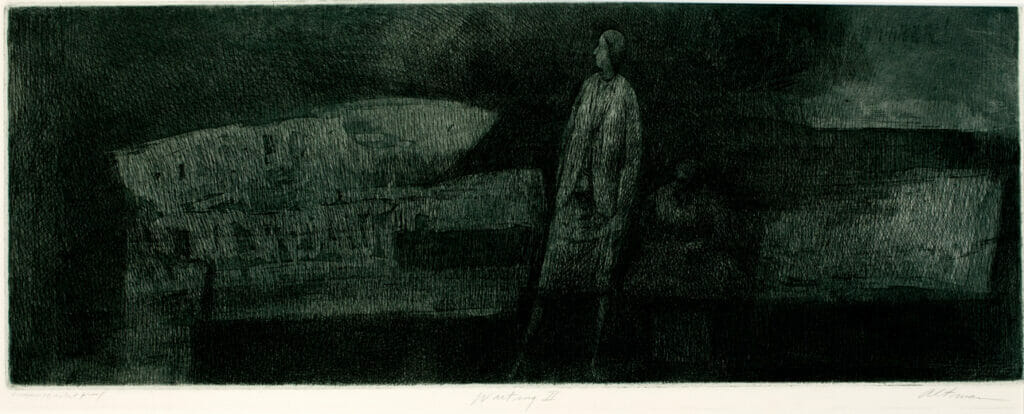 Waiting II. Artist: Harold Altman. Medium: etching.