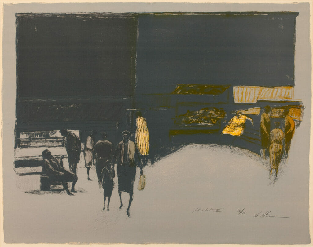 Market III. Artist: Harold Altman. Medium: lithograph.