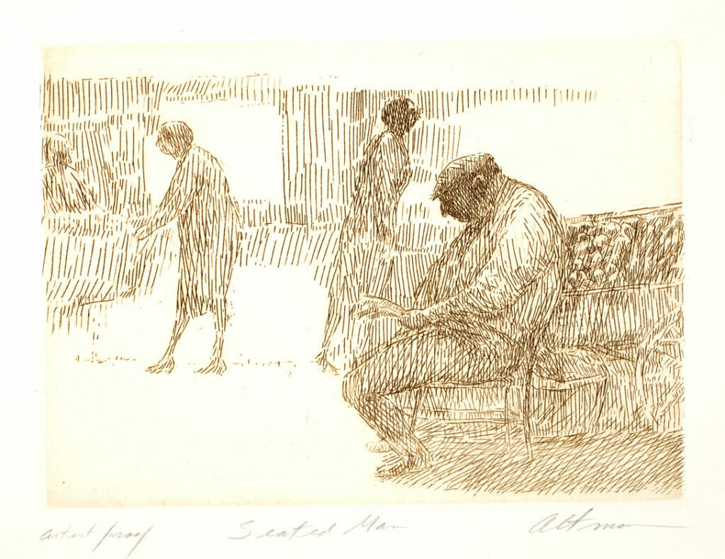 Seated Man. Artist: Harold Altman. Date: 1965. Medium: etching.