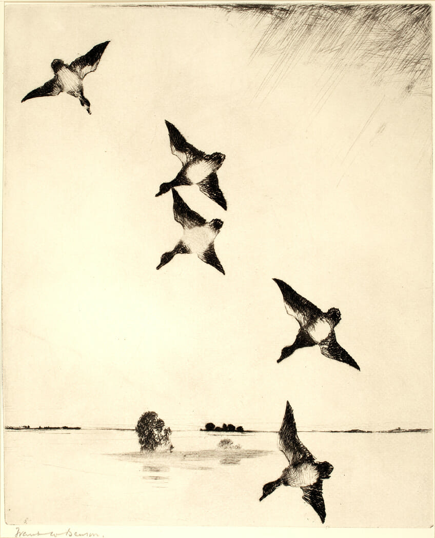 On Swift Wings. Artist: Frank W. Benson. Medium: etching.