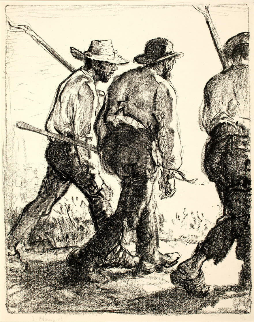 Three Farm Laborers. Artist: Edmund Blampied. Medium: lithograph.