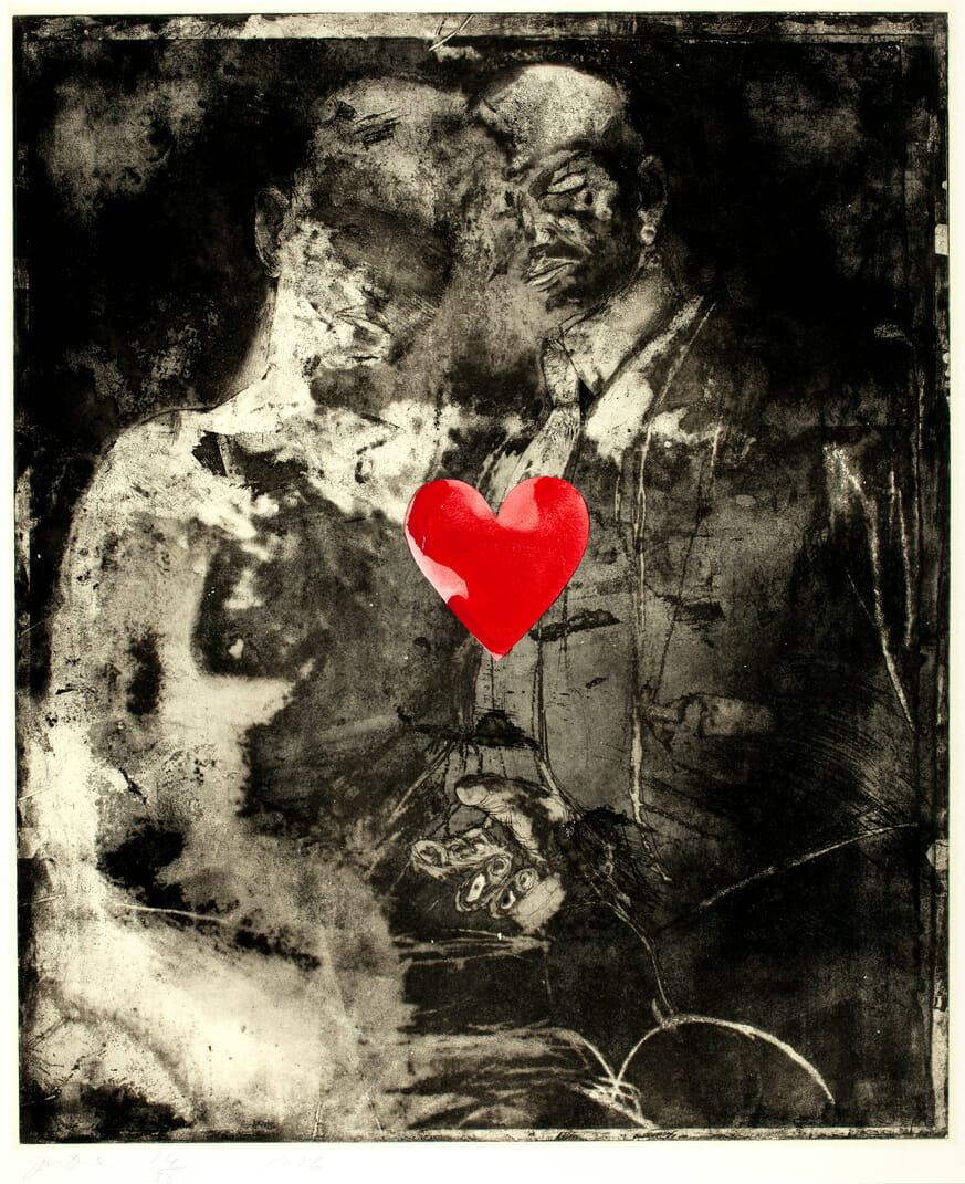 Two Figures Linked by Pre-Verbal Feelings. Artist: Jim Dine. Date: 1976. Medium: etching, aquatint, and chine-collé with hand painting.