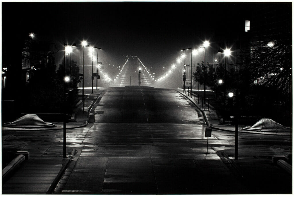 East Washington Avenue from Capitol Steps. Artist: Dennis Church. Date: 1980. Medium: black and white photograph.