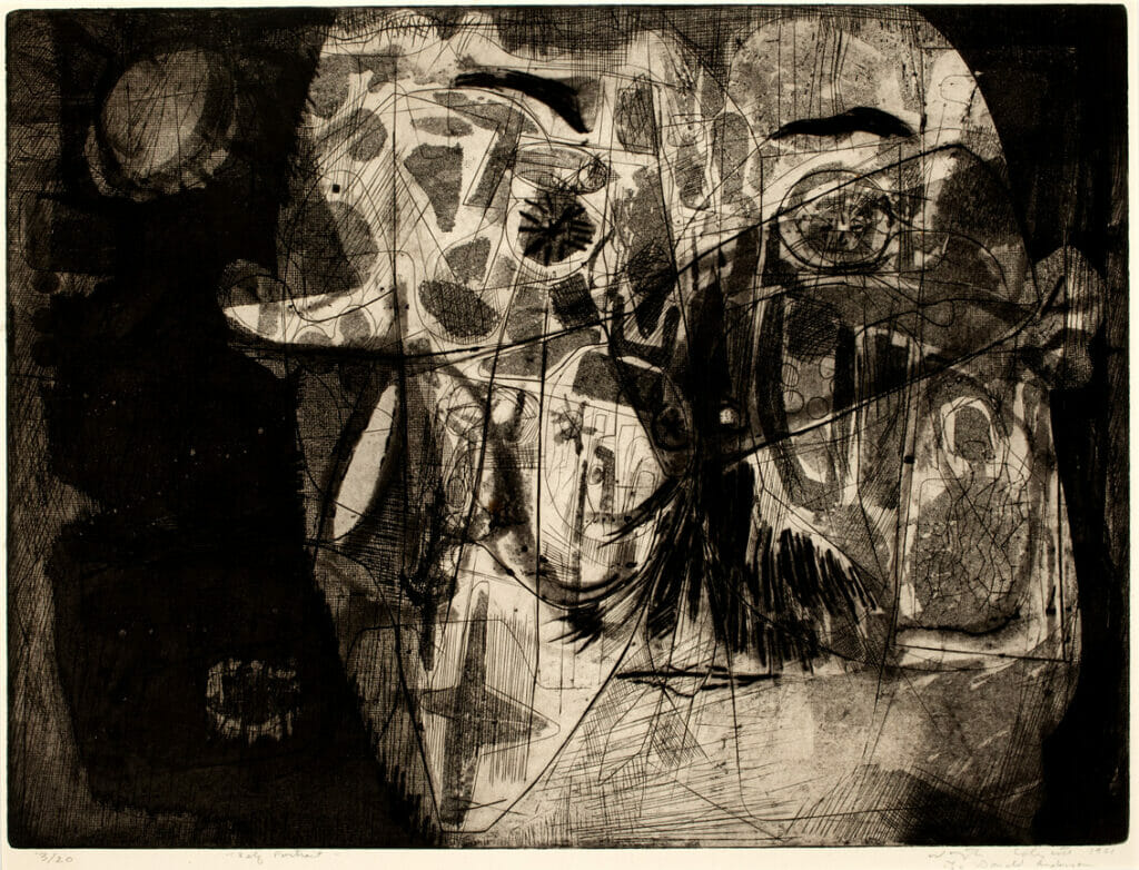 Self-Portrait. Artist: Warrington Colescott. Date: 1961. Medium: burin engraving, soft-ground etching, and aquatint.