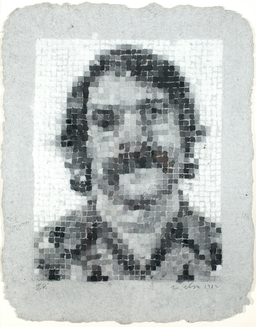 Robert/Manipulated. Artist: Chuck Close. Date: 1982. Medium: handmade paper in 24 gray values.