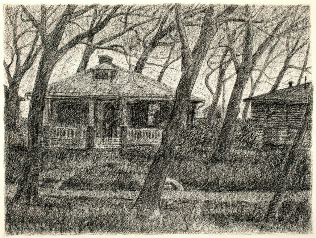 Study of the House when the Wind Rose, Calling. Artist: Gibson Byrd. Medium: charcoal on paper.